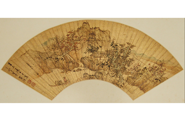 18绘画-明蓝瑛设色山水折扇面镜心