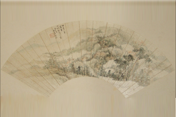 绘画-清庄裕菘浅绛山水折扇面镜心
