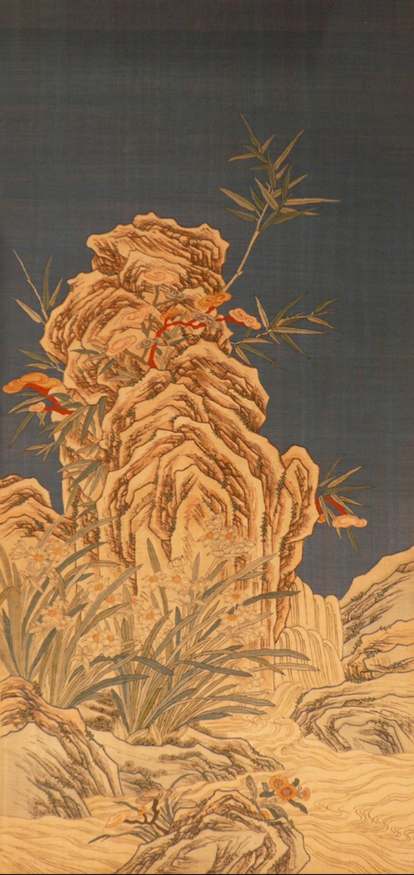 缂绣-清缂丝灵仙祝寿图轴