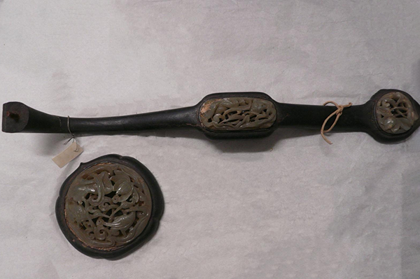 杂项-清青玉三镶木如意