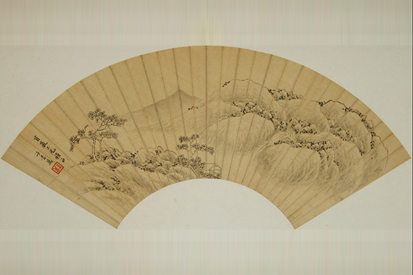 绘画-清万子青水墨山水折扇面镜...