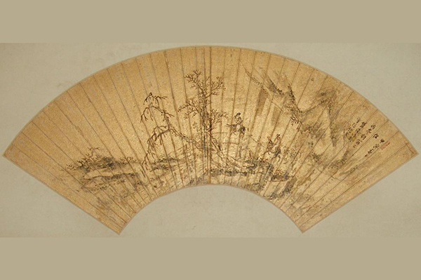 绘画-明蓝深水墨山水人物折扇面...