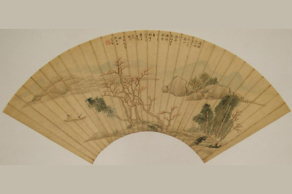 绘画-清张熊设色山水折扇面镜心