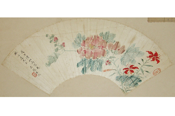 17绘画-明王武设色花卉折扇面镜心