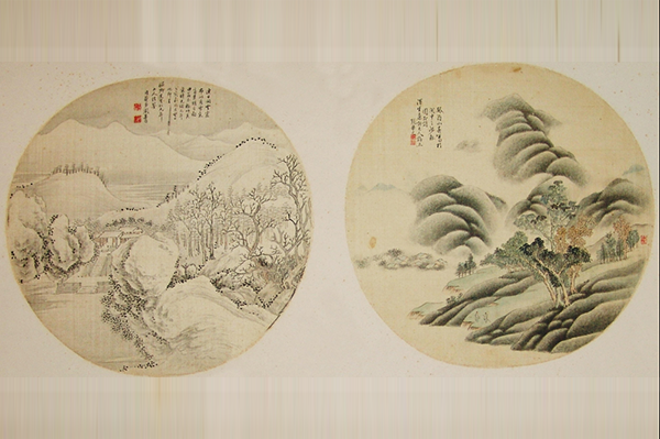 北京市文物局-绘画-清周寿昌水墨山水、张华元设色山水团扇面镜心